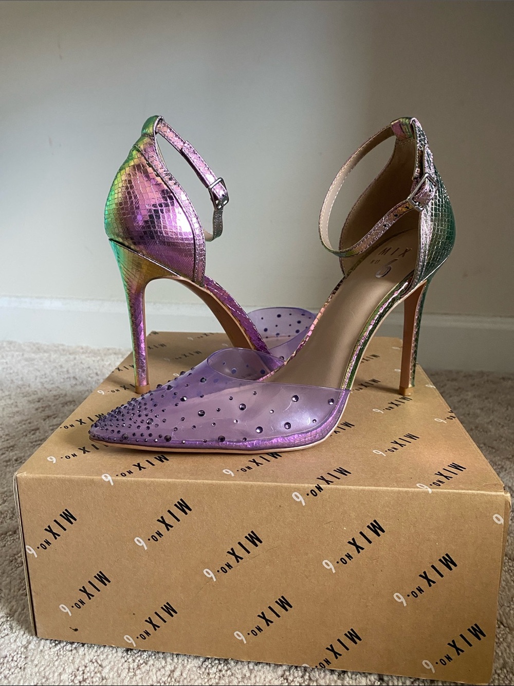 Iridescent Ankle Strap Heels